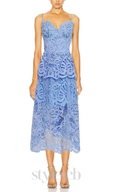 EVELYN CUT OUT LACE LAYERING MIDI DRESS IN BLUE
