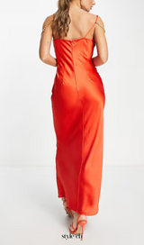 embellished satin cami maxi dress in burnt orange