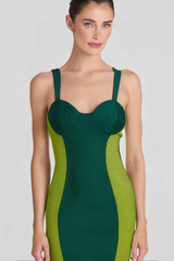 GREEN BANDAGE SLIP MIDI DRESS