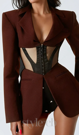 Kamryn Paneled Mesh Blazer In Wine