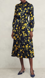 sophia floral shirt midi dress in navy yellow