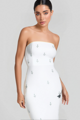 LINDA STRAPLESS CRYSTAL EMBELLISHED WHITE BANDAGE DRESS