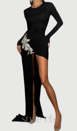 Okama Long Sleeves Diamond Bandage Mini Dress in black