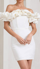 SATIN RUFFLE STRAPLESS DRESS