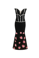 Floral embellished Strapless Maxi Dress in Black