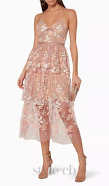 FLORAL EMBELLISHED MIDI DRESS