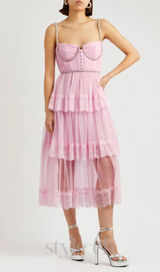 Elgine Crystal-Embellished Lace-trimmed Midi Dress