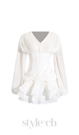 wallis 3d flower ruffle trim mini dress in white