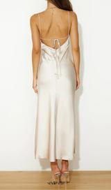 Satin slit Midi Dress in Champagne