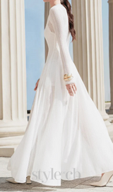 white crochet lace maxi dress with sleeves