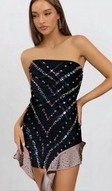 afra CADY STRAPLESS RHINESTONE BANDAGE MINI DRESS