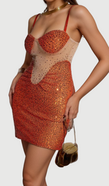 SOPHIA ORANGE SPAGHETTI SEQUIN MINI DRESS