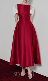 elfa boat-neck midi dress in red