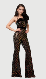 Mermaid Scale Floral One-Shoulder Sequin Jumpsuit