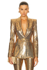 alexandra Fitted Sequin Blazer in gold
