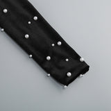 agnes Mock Long Sleeve Pearl Velvet Mini Dress in black