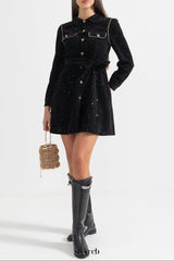 venus black Contrasting Stitching Detail Ribbed Dress