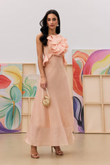 aurora Halter Neck Ruffle Maxi Dress in pink