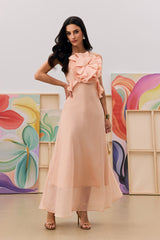 aurora Halter Neck Ruffle Maxi Dress in pink