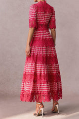 simona Embroidered Lace Midi Dress in red