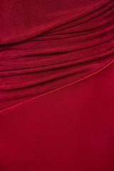 Mirabel A-line Back Slit Taffeta Midi Dress in red