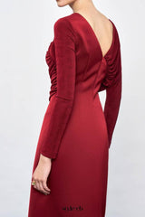 Mirabel A-line Back Slit Taffeta Midi Dress in red