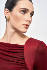 Mirabel A-line Back Slit Taffeta Midi Dress in red