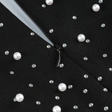 pearl embellished v-neck maxi dress in black