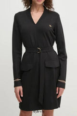 Ribbed V-neck mini dress in black