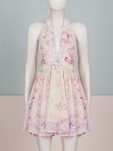 murray floral print halter backless mini dress - pink