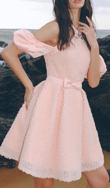 PINK HALTER NECK OFF SHOULDER MINI DRESS