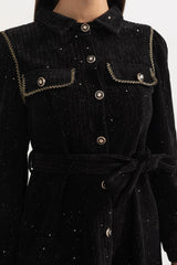 venus black Contrasting Stitching Detail Ribbed Dress