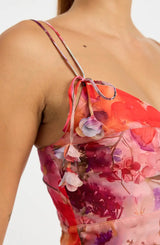 Red Multi Floral Tie Strap Mini Dress