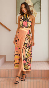 jennifer print Twist Halter Top - Melon