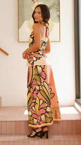 jennifer print Twist Halter Top - Melon