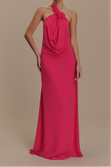 Floral halterneck high collar maxi dress in Rose Pink