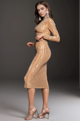 EMBELLISHED SPLIT MESH SKIRT SET IN NUDE