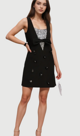 Aviva black 3d-petal sequined mini dress