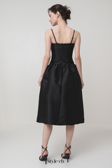 Bow-Detail Taffeta Midi Dress in black