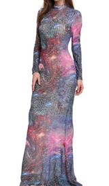aurora printed hot drill maxi dress