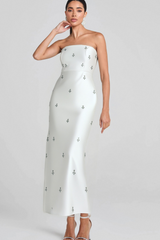 BANDEAU EMBELLISHED MIDI DRESS IN WHITE