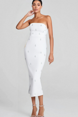 LINDA STRAPLESS CRYSTAL EMBELLISHED WHITE BANDAGE DRESS