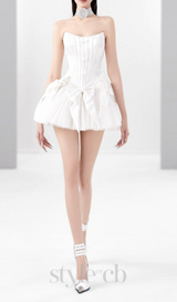 ELSIE BOWKNOT MESH STRAPLESS MINI DRESS IN WHITE