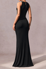 Crystal Embellished Cutout Maxi Dress in black