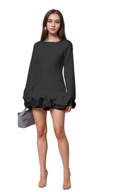 Elodie bubble-skirt mini dress in Black