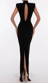 Gold X Beads Embellished Black maxi Dress