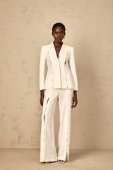 theresa diamond studded hollow out blazer set in white