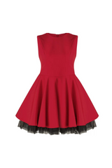 carol mesh stitching sleeveless tutu dress in red