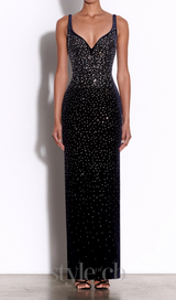 Crystal Velvet Singlet maxi dress in midnight black