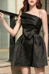 STRAPY HEM MINI DRESS IN BLACK